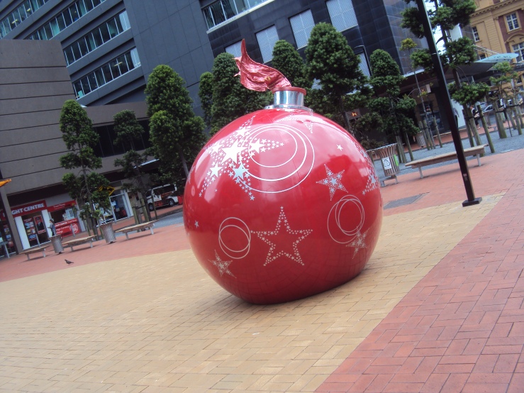 Downtown Auckland CBD Britomart- one large christmas red  ornament 