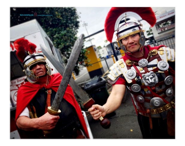There's always Roman Centurions in which these two are missing their great grand general on that day.. crossing of their swords shows that..